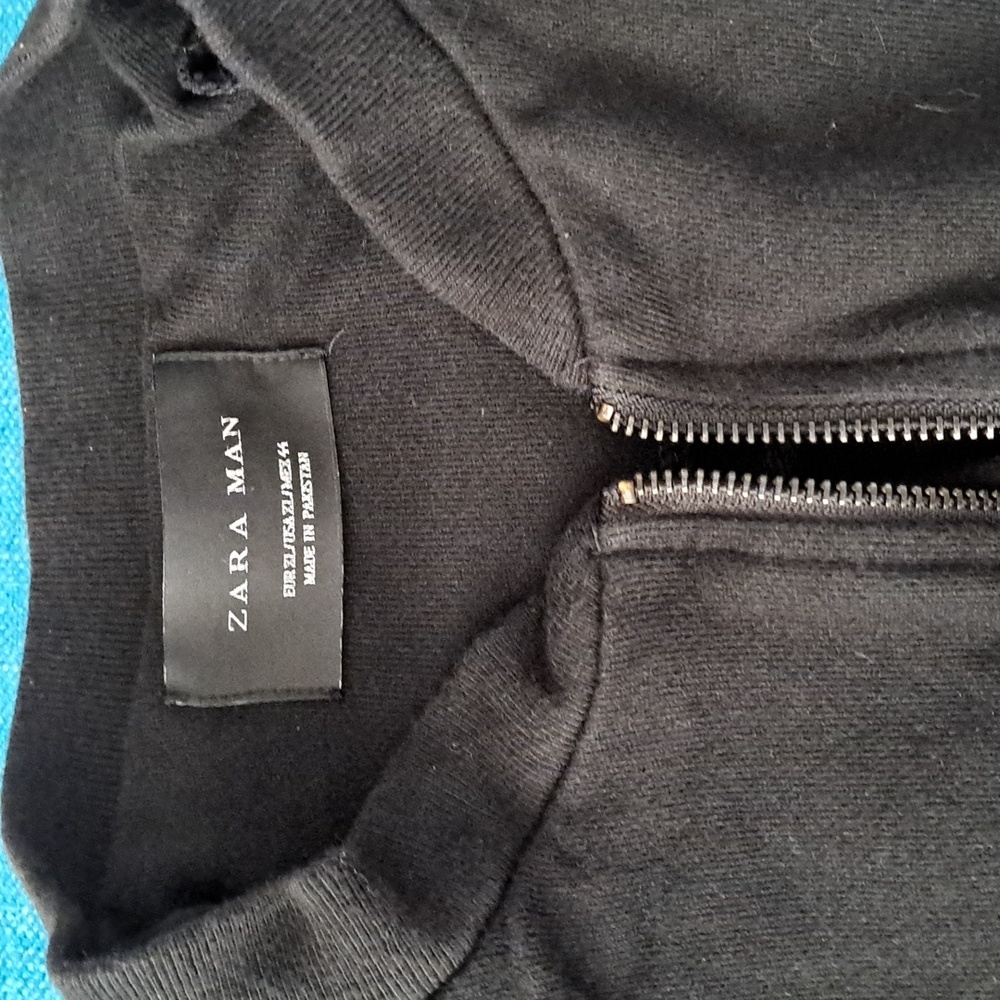 Zara Men's Black Sweater Jacket  XL Zipper Pockets Zip Pocket Sleeve. - Picture 2 of 5